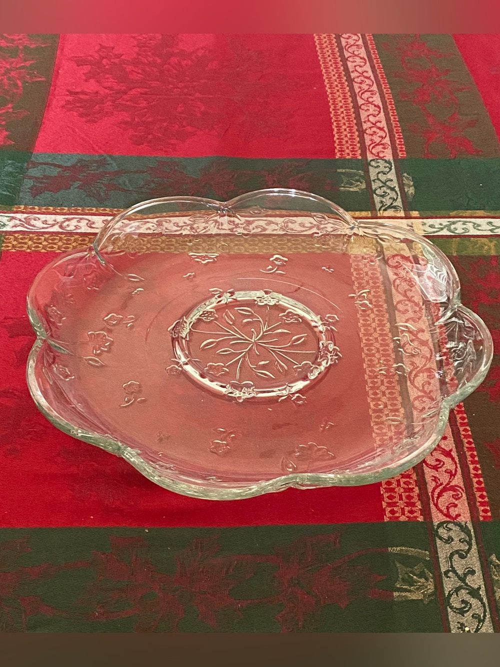 Vintage Anchor Hocking Savanna Rose Clear Glass Chip Dip Vegetable Serving Dish